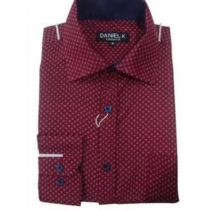 NEW DANIEL K men's long sleeve printed dress shirt in burgundy